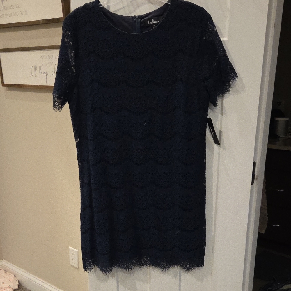 Lulu's Midnight Blue Lace Mini Dress